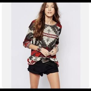 Denim & Supply Ralph Lauren Aztec Tunic Knit Pullover Medium Red